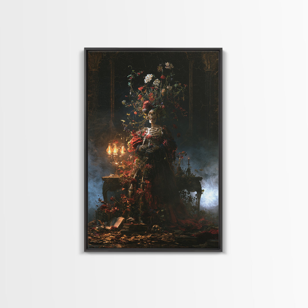 Skeletal Botanicals, Macabre Victorian Decor, Vertical Wall Art, Canvas Print, Gothic Wall Decor, Halloween Portrait Art, Spooky Wall Decor
