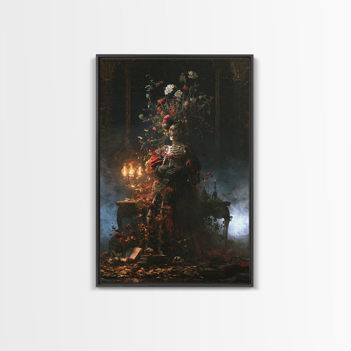 Skeletal Botanicals, Macabre Victorian Decor, Vertical Wall Art, Canvas Print, Gothic Wall Decor, Halloween Portrait Art, Spooky Wall Decor