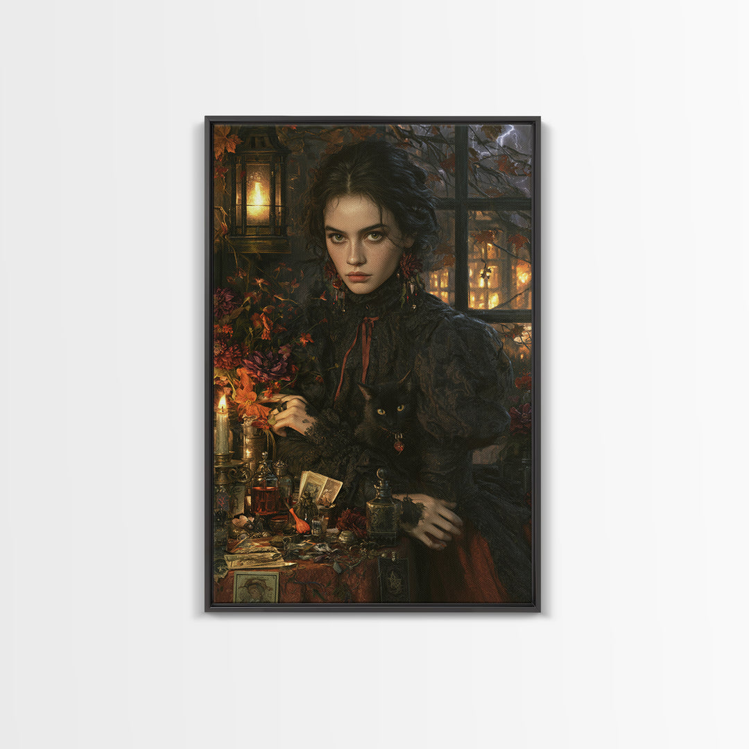 The Poison Garden, Antique Gothic Portrait, Vertical Wall Art, Framed Canvas Print, Gothic Wall Decor, Halloween Portrait Art