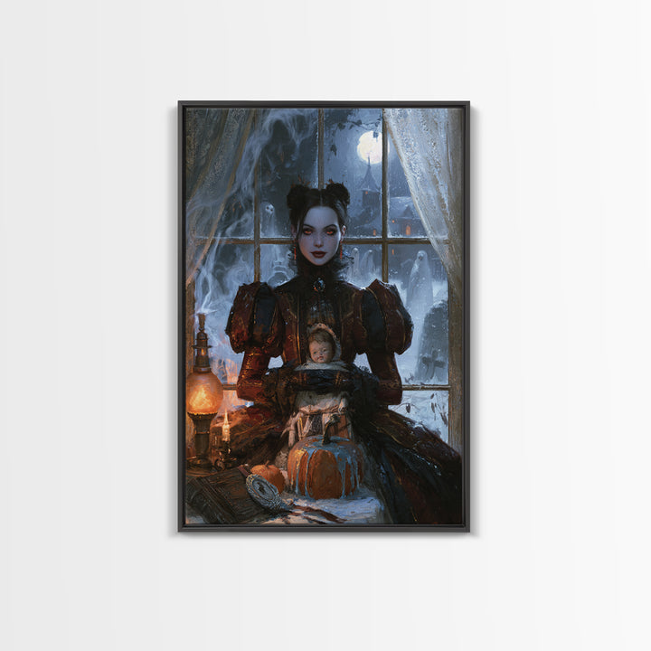 Frozen Halloween, Antique Gothic Portrait, Vertical Wall Art, Canvas Print, Gothic Wall Decor, Halloween Portrait Art, Dark Fantasy Art