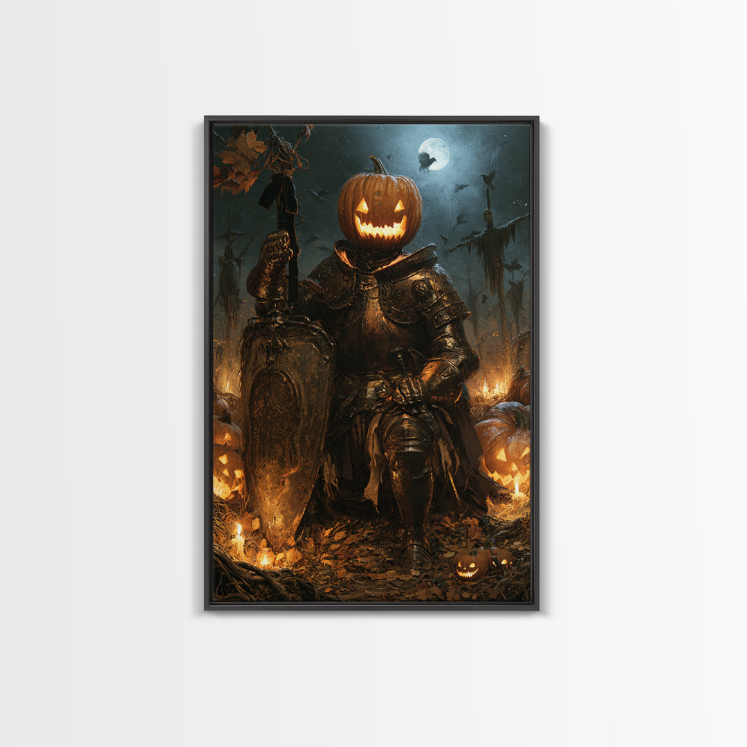 The Pumpkin Paladin, Victorian Horror Portrait, Vertical Wall Art, Canvas Print, Gothic Wall Decor, Halloween Portrait Art, Macabre Wall Art