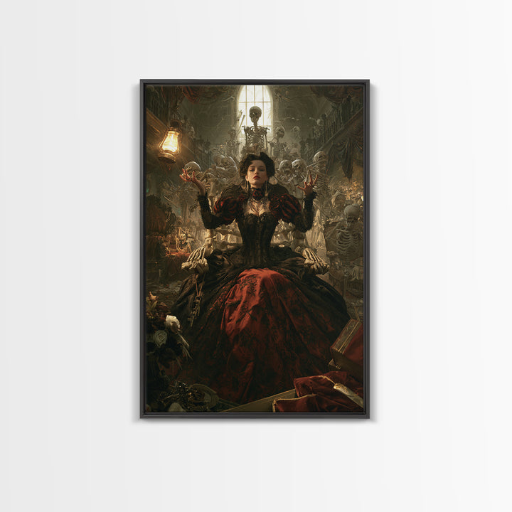 The Necromancer Queen, Antique Gothic Portrait, Vertical Wall Art, Canvas Print, Gothic Wall Decor, Halloween Portrait Art