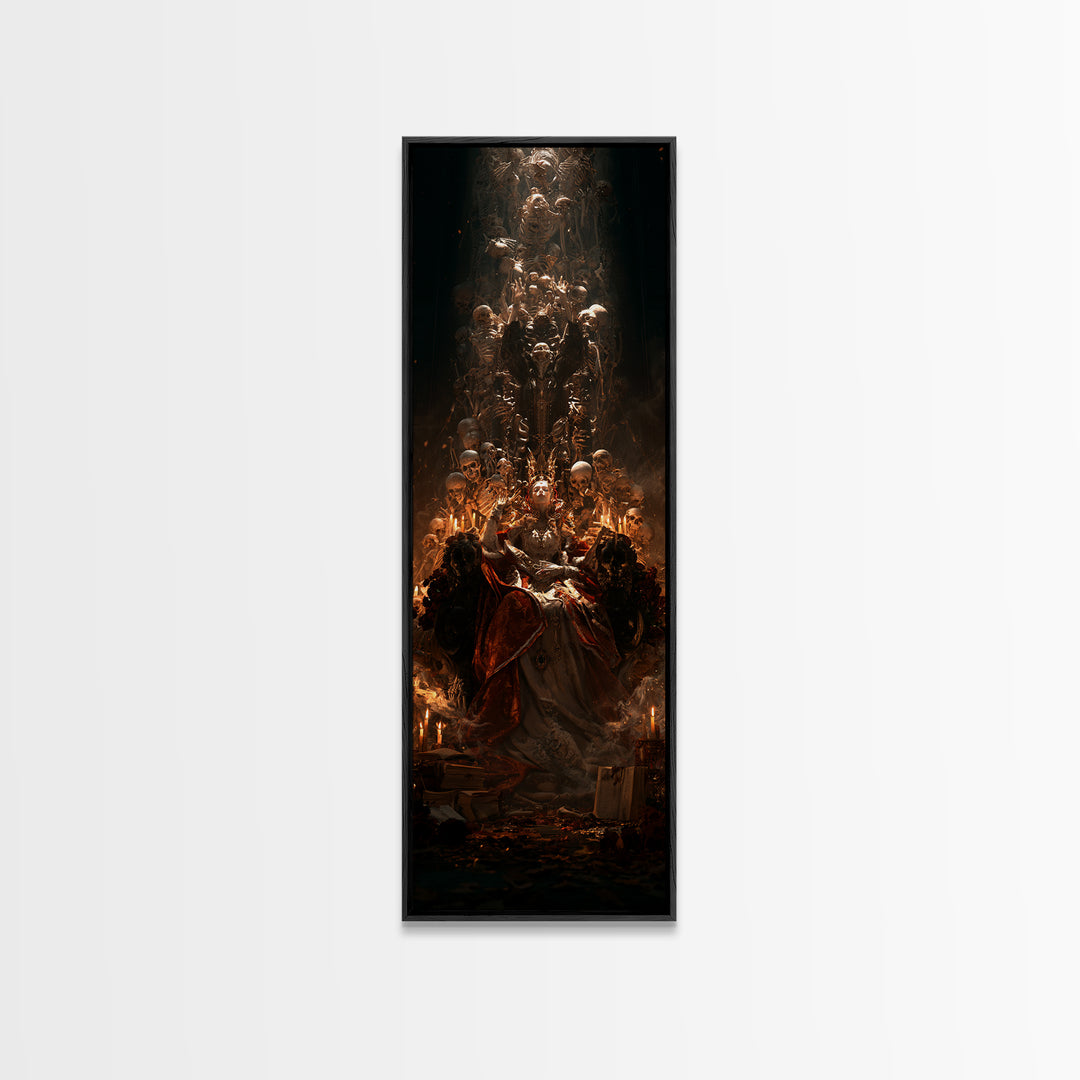 The Necromancer Queen, Macabre Victorian Decor, Tall Narrow Wall Art, Framed Canvas Print, Gothic Wall Decor, Halloween Portrait Art