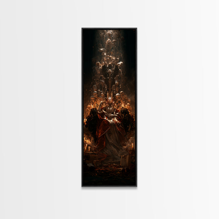 The Necromancer Queen, Macabre Victorian Decor, Tall Narrow Wall Art, Framed Canvas Print, Gothic Wall Decor, Halloween Portrait Art