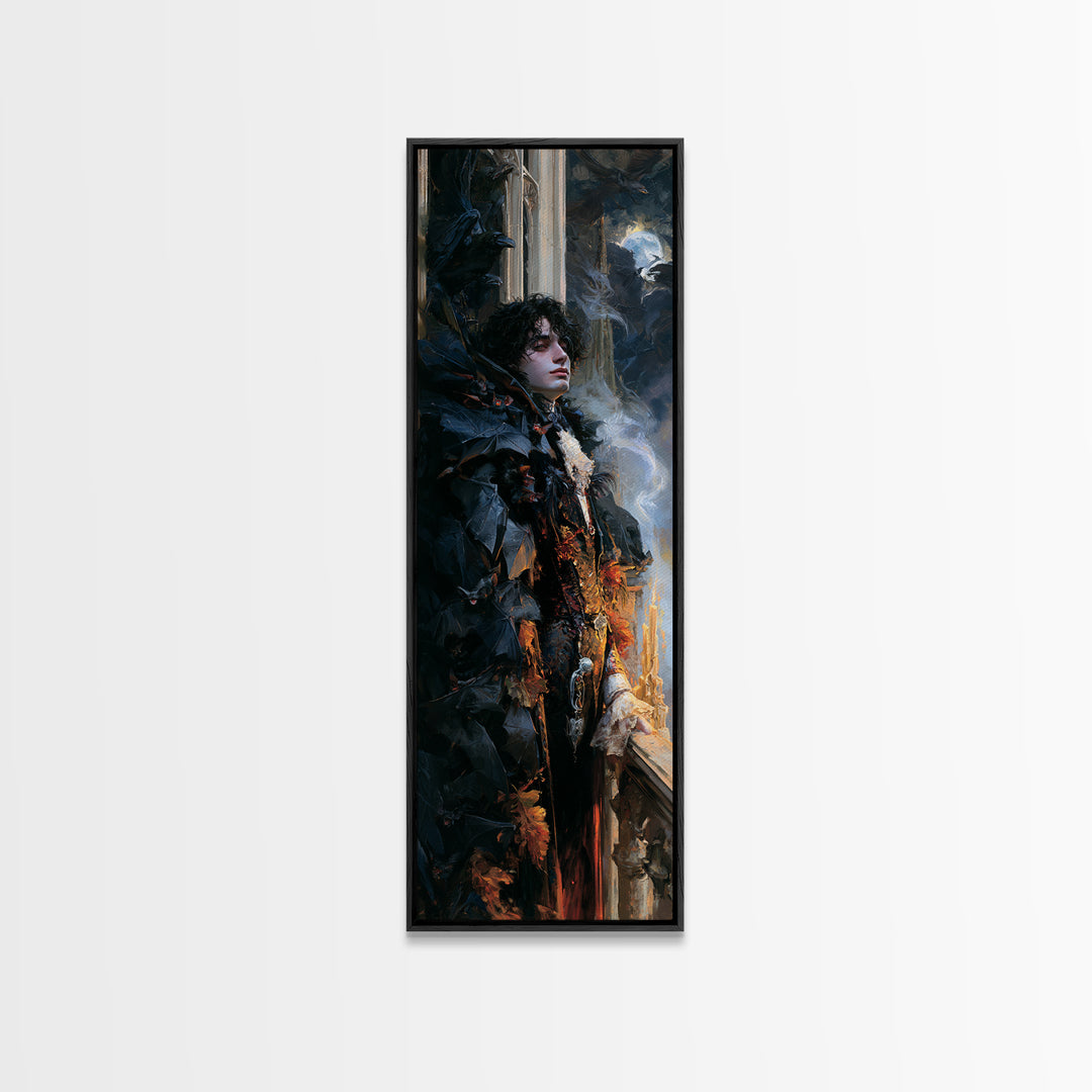 The Bat Prince, Antique Gothic Portrait, Tall Narrow Wall Art, Canvas Print, Gothic Wall Decor, Halloween Portrait Art, Macabre Wall Art