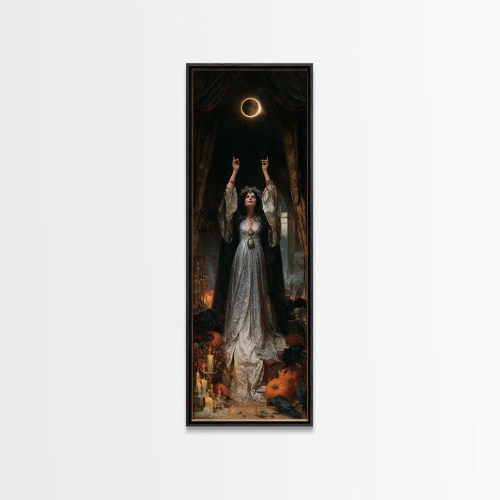 The Moon Priestess, Macabre Victorian Decor, Tall Narrow Wall Art, Canvas Print, Gothic Wall Decor, Halloween Portrait Art, Halloween Decor