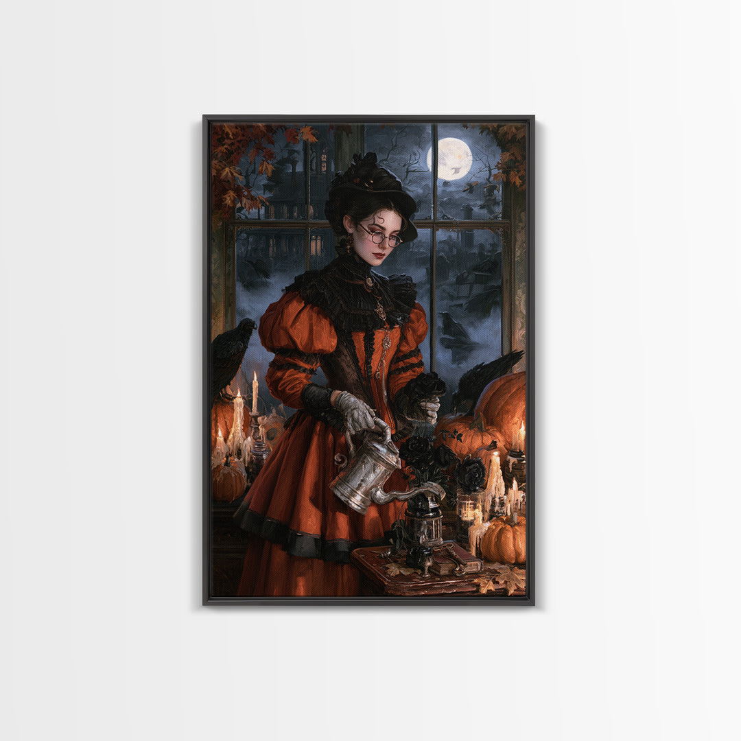 The Graveyard Gardener, Victorian Gothic Art, Vertical Wall Art, Framed Canvas Print, Gothic Wall Decor, Halloween Portrait Art