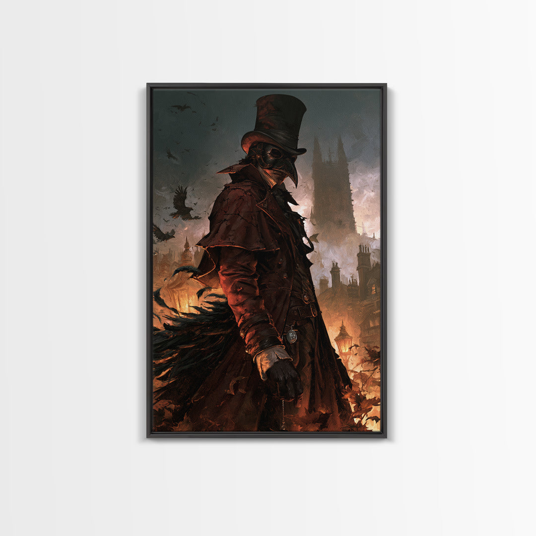 The Crow-Masked Assassin, Antique Gothic Portrait, Vertical Wall Art, Canvas Print, Gothic Wall Decor, Halloween Portrait Art