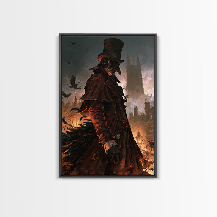 The Crow-Masked Assassin, Antique Gothic Portrait, Vertical Wall Art, Canvas Print, Gothic Wall Decor, Halloween Portrait Art