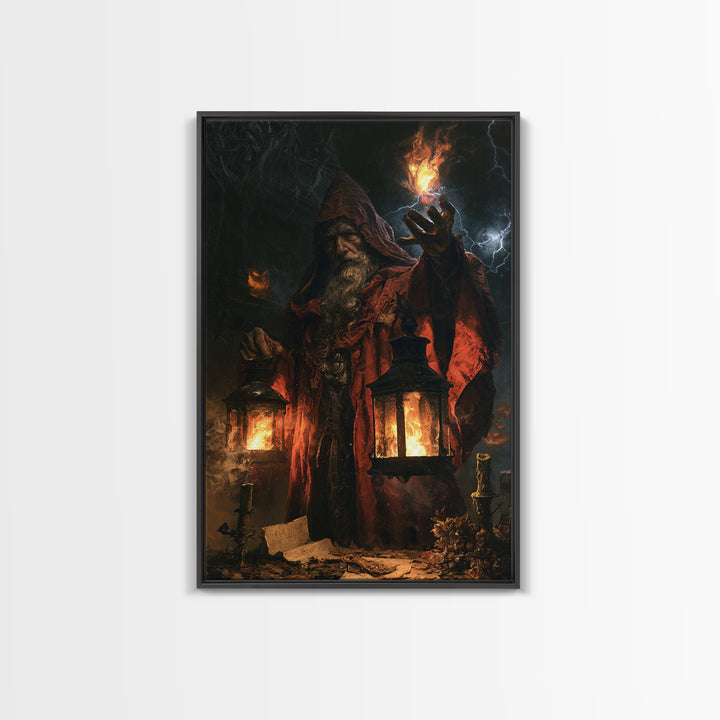 The Lantern Mage, Macabre Victorian Decor, Vertical Wall Art, Framed Canvas Print, Gothic Wall Decor, Halloween Portrait Art
