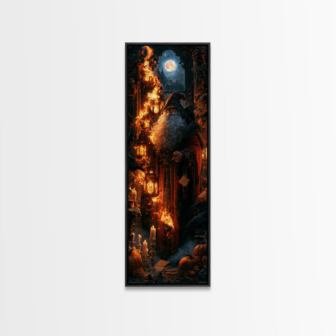 The Lantern Mage, Macabre Victorian Decor, Tall Narrow Wall Art, Framed Canvas Print, Gothic Wall Decor, Halloween Portrait Art