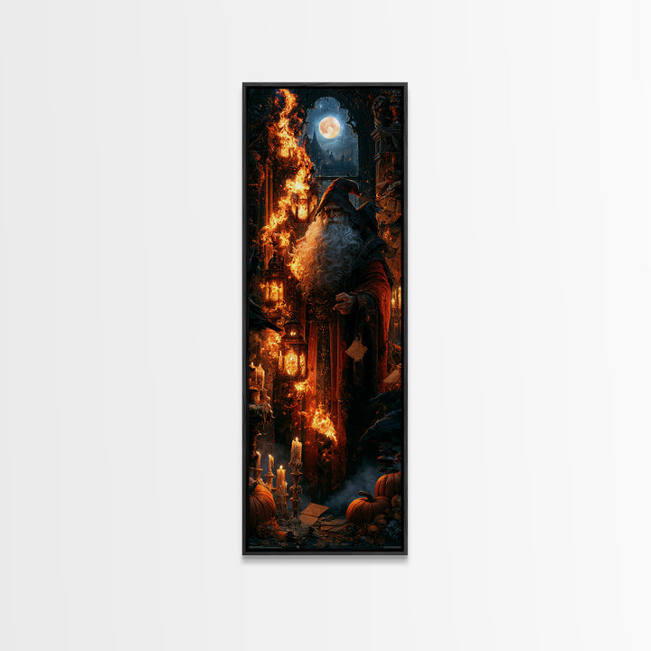 The Lantern Mage, Macabre Victorian Decor, Tall Narrow Wall Art, Framed Canvas Print, Gothic Wall Decor, Halloween Portrait Art