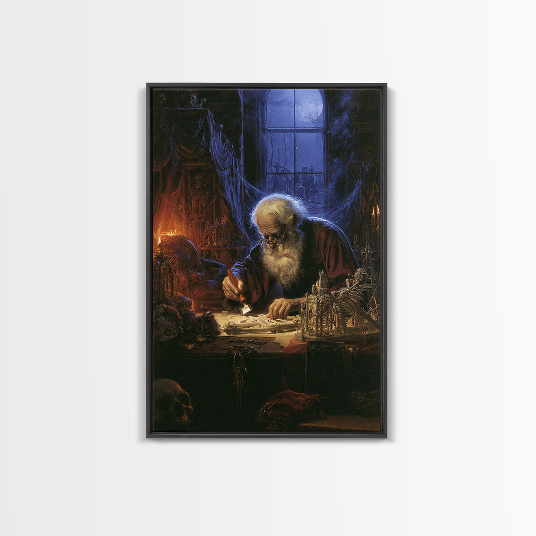 The Bone Sculptor, Antique Gothic Portrait, Vertical Wall Art, Canvas Print, Gothic Wall Decor, Halloween Portrait Art, Macabre Wall Art