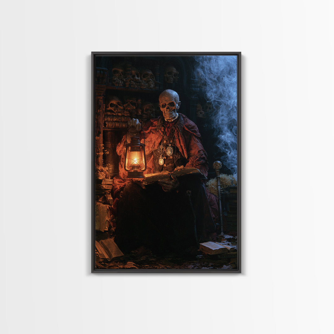 The Crypt Librarian, Victorian Horror Portrait, Vertical Wall Art, Canvas Print, Gothic Wall Decor, Halloween Portrait Art, Macabre Wall Art