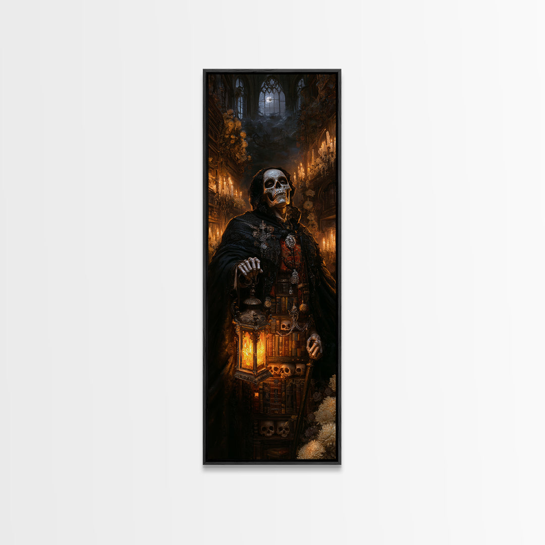 The Crypt Librarian, Victorian Horror Portrait, Tall Narrow Wall Art, Canvas Print, Gothic Wall Decor, Halloween Portrait Art