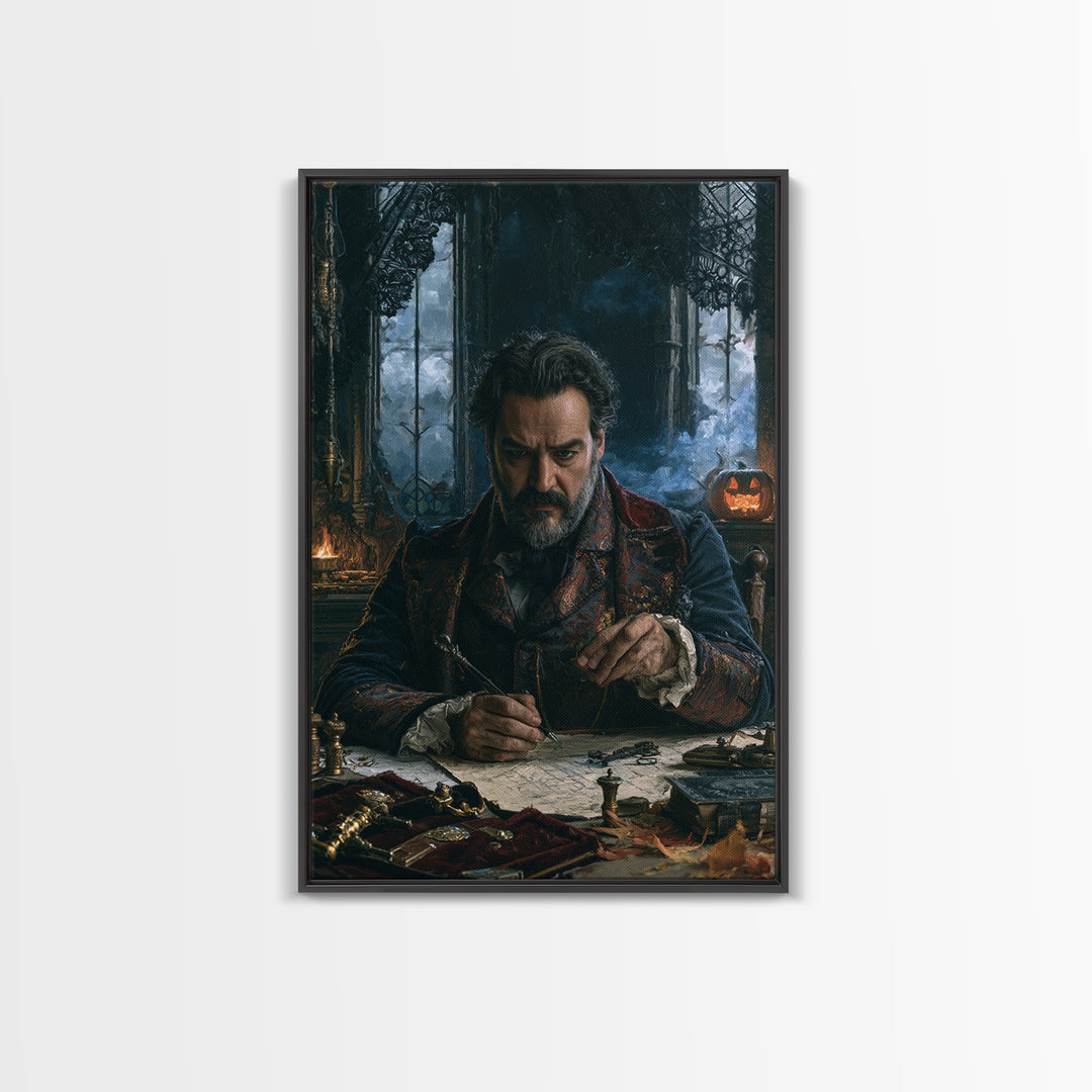 The Royal Coffin Maker, Victorian Horror Portrait, Vertical Wall Art, Framed Canvas Print, Gothic Wall Decor, Halloween Portrait Art