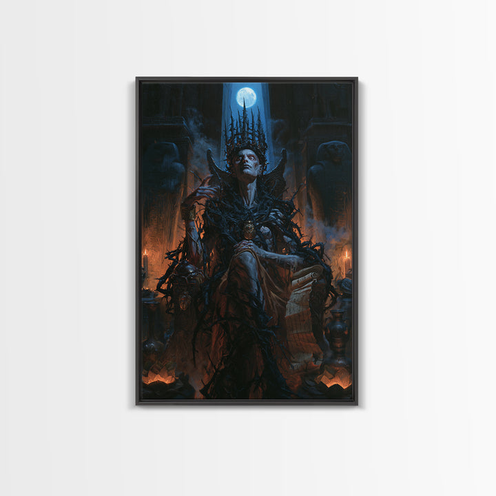 The Thorn-Crowned King, Macabre Victorian Decor, Vertical Wall Art, Framed Canvas Print, Gothic Wall Decor, Halloween Portrait Art