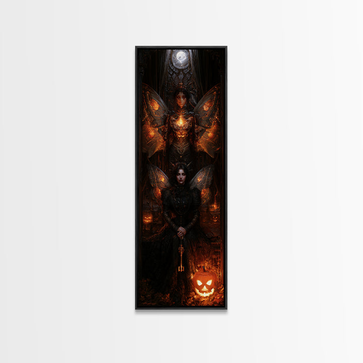 The Moth-Winged Empress, Victorian Horror Portrait, Tall Narrow Wall Art, Canvas Print, Gothic Wall Decor, Halloween Portrait Art