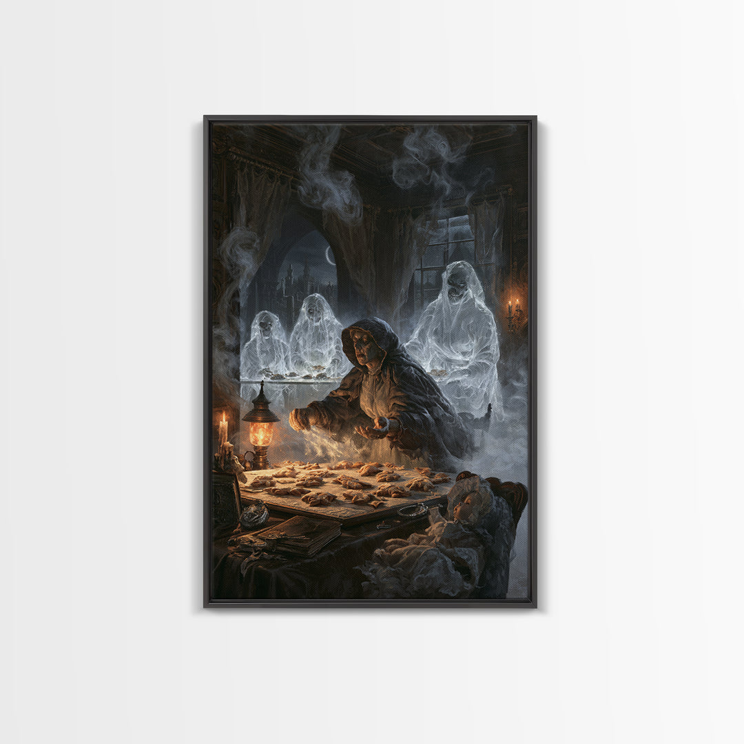 The Ghost Bakery, Victorian Horror Portrait, Vertical Wall Art, Framed Canvas Print, Gothic Wall Decor, Halloween Portrait Art