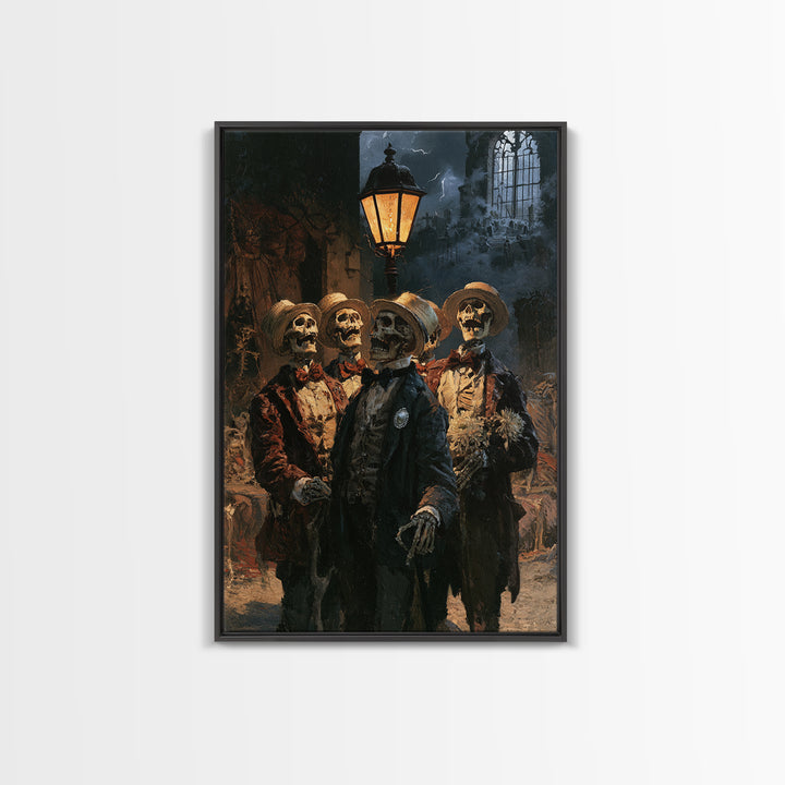 The Skeleton Barbershop Quartet, Victorian Gothic Art, Vertical Wall Art, Canvas Print, Gothic Wall Decor, Halloween Portrait Art