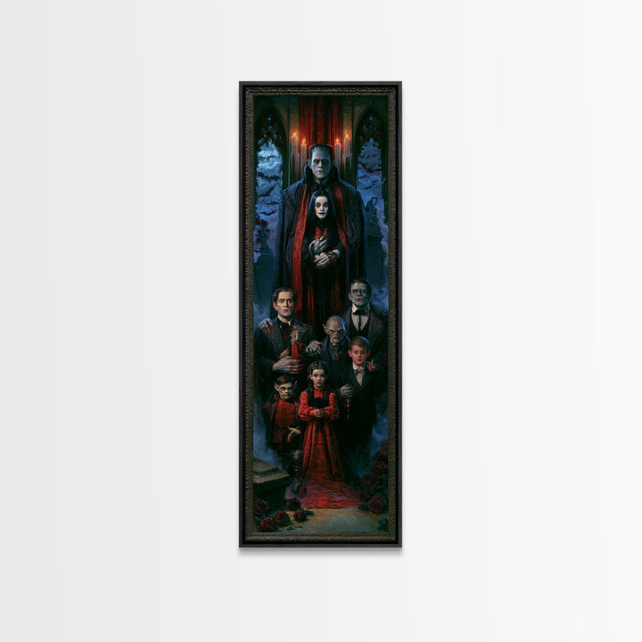 The Monster Family Portrait, Victorian Gothic Art, Tall Narrow Wall Art, Canvas Print, Gothic Wall Decor, Halloween Portrait Art