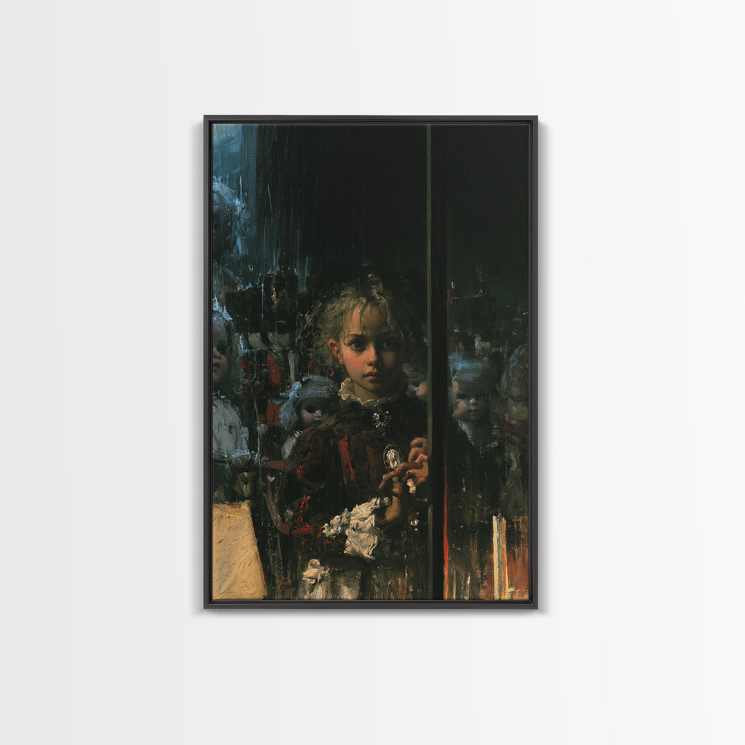The Haunted Toy Parade, Dark Academia Wall Art, Vertical Wall Art, Canvas Print, Gothic Wall Decor, Halloween Portrait Art