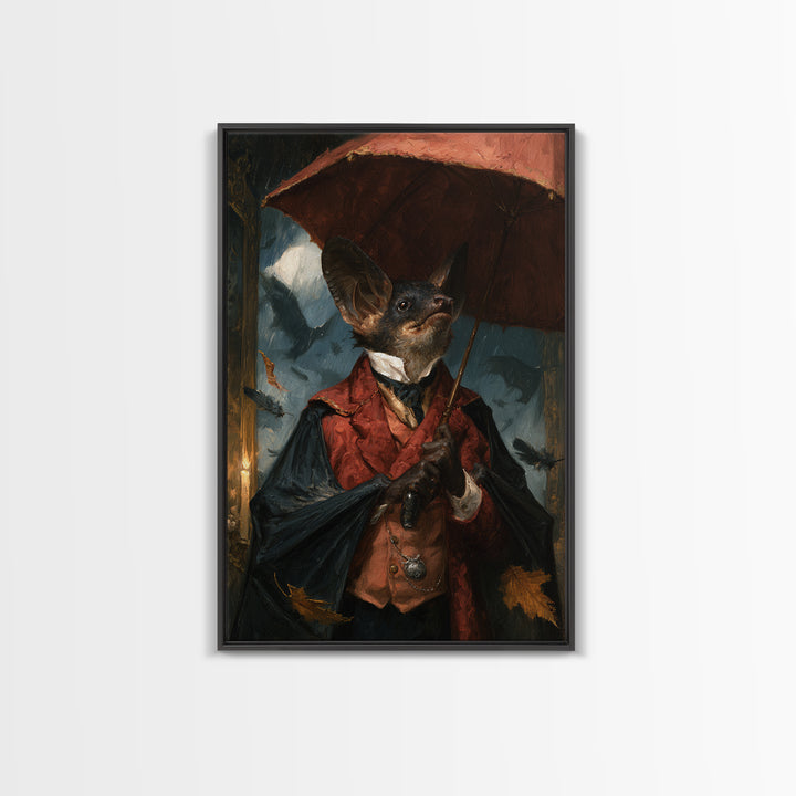 The Bat Umbrella Salesman, Macabre Victorian Decor, Vertical Wall Art, Canvas Print, Gothic Wall Decor, Halloween Portrait Art