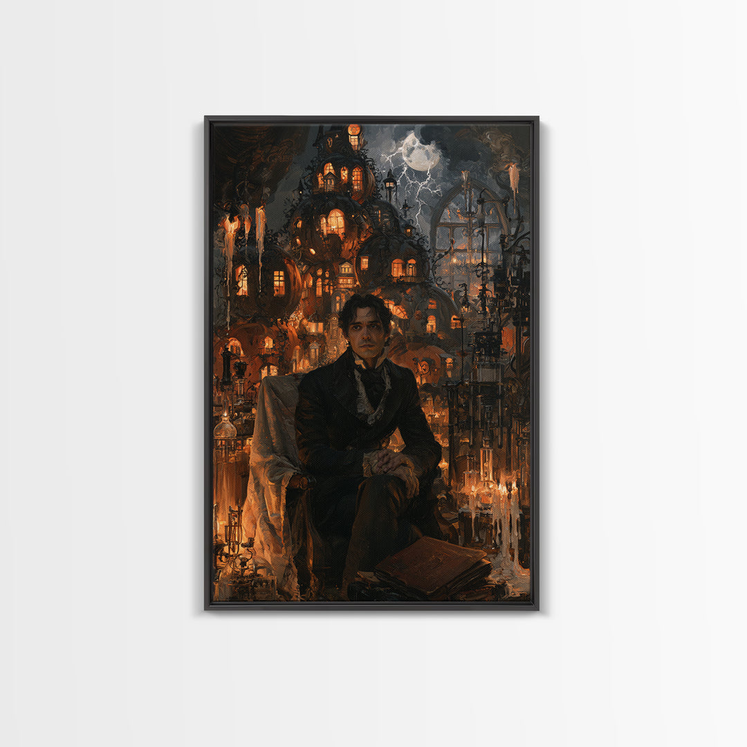The Pumpkin-House Neighborhood, Macabre Victorian Decor, Vertical Wall Art, Framed Canvas Print, Gothic Wall Decor, Halloween Portrait Art