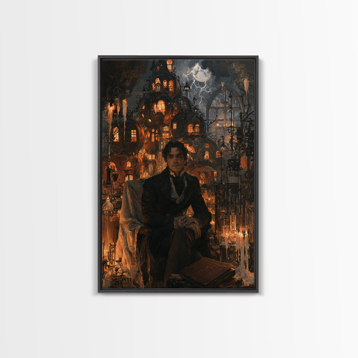 The Pumpkin-House Neighborhood, Macabre Victorian Decor, Vertical Wall Art, Framed Canvas Print, Gothic Wall Decor, Halloween Portrait Art