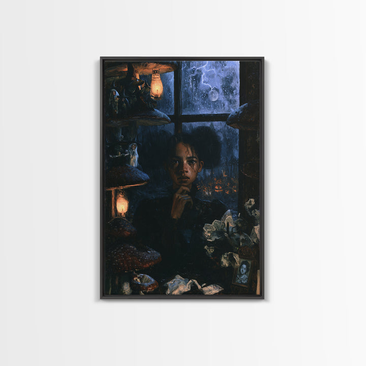 The Moonlit Mushroom Village, Macabre Victorian Decor, Vertical Wall Art, Canvas Print, Gothic Wall Decor, Halloween Portrait Art