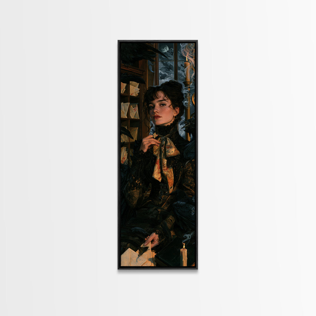 The Raven Post Office, Victorian Gothic Art, Tall Narrow Wall Art, Canvas Print, Gothic Wall Decor, Halloween Portrait Art, Halloween Decor