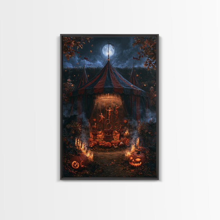The Jack-O'-Lantern Circus, Macabre Victorian Decor, Vertical Wall Art, Framed Canvas Print, Gothic Wall Decor, Halloween Portrait Art