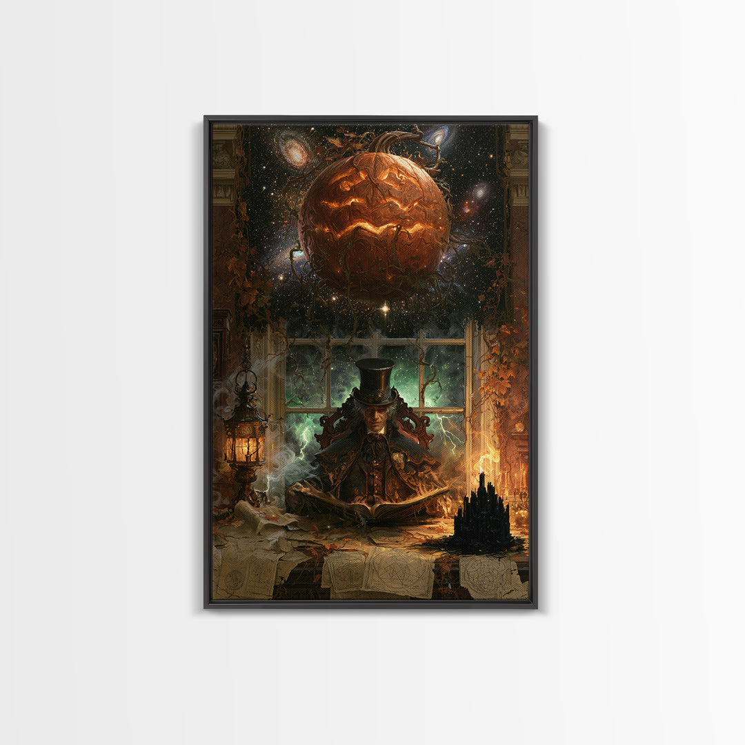 The Cosmic Pumpkin God, Macabre Victorian Decor, Vertical Wall Art, Canvas Print, Gothic Wall Decor, Halloween Portrait Art, Horror Wall Art