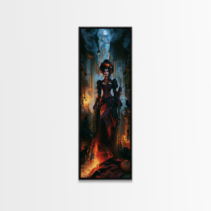 The Cyberpunk Witch, Victorian Horror Portrait, Tall Narrow Wall Art, Canvas Print, Gothic Wall Decor, Halloween Portrait Art