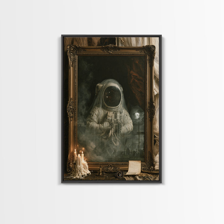 The Astronaut Ghost, Dark Academia Wall Art, Vertical Wall Art, Canvas Print, Gothic Wall Decor, Halloween Portrait Art