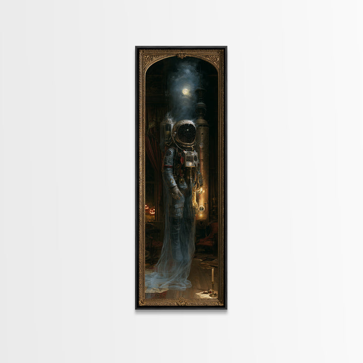 The Astronaut Ghost, Victorian Gothic Art, Tall Narrow Wall Art, Framed Canvas Print, Gothic Wall Decor, Halloween Portrait Art