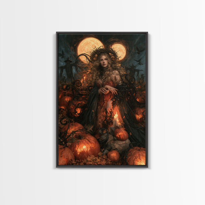 The Alien Pumpkin Patch, Macabre Victorian Decor, Vertical Wall Art, Framed Canvas Print, Gothic Wall Decor, Halloween Portrait Art