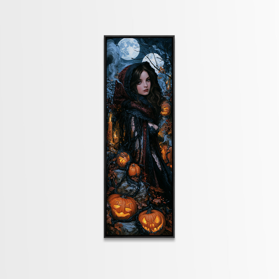 The Alien Pumpkin Patch, Antique Gothic Portrait, Tall Narrow Wall Art, Framed Canvas Print, Gothic Wall Decor, Halloween Portrait Art