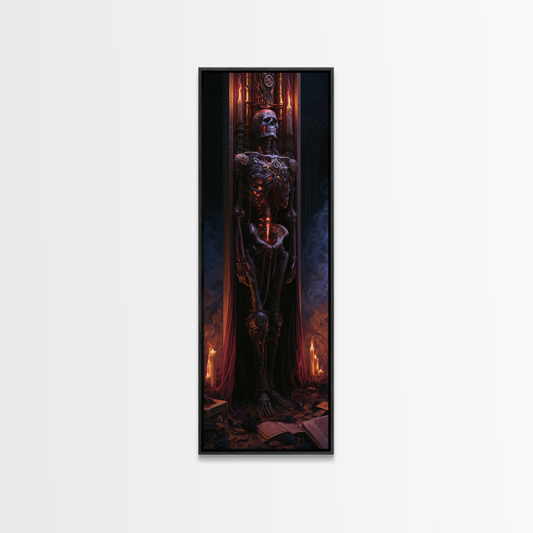 The Biomechanical Skeleton, Victorian Horror Portrait, Tall Narrow Wall Art, Framed Canvas Print, Gothic Wall Decor, Halloween Portrait Art