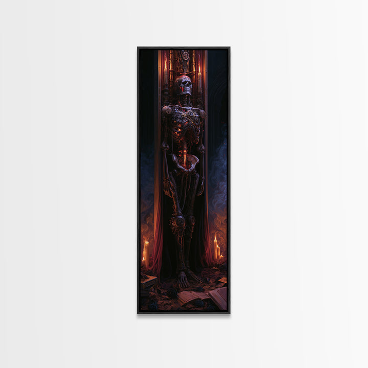 The Biomechanical Skeleton, Victorian Horror Portrait, Tall Narrow Wall Art, Framed Canvas Print, Gothic Wall Decor, Halloween Portrait Art