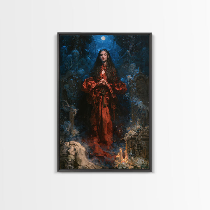 The Underwater Graveyard, Macabre Victorian Decor, Vertical Wall Art, Framed Canvas Print, Gothic Wall Decor, Halloween Portrait Art