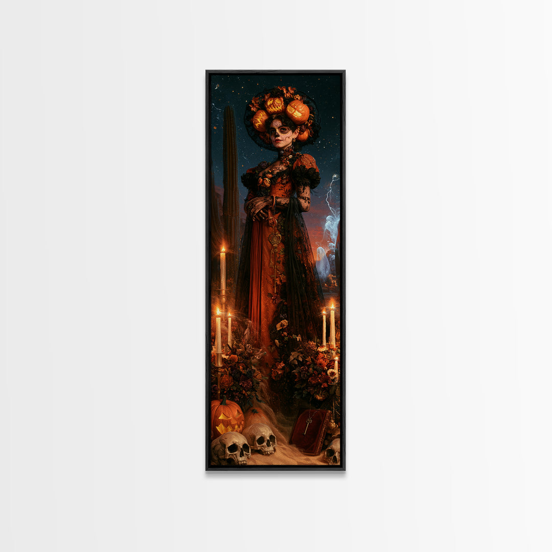 Desert Halloween, Dark Academia Wall Art, Tall Narrow Wall Art, Framed Canvas Print, Gothic Wall Decor, Halloween Portrait Art