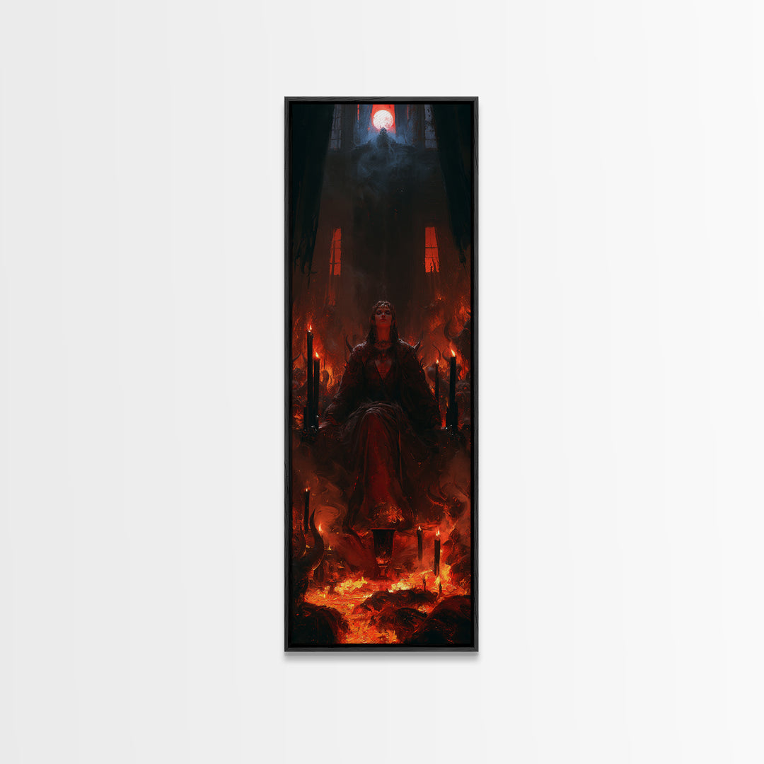 The Volcanic Demon Festival, Victorian Horror Portrait, Tall Narrow Wall Art, Framed Canvas Print, Gothic Wall Decor, Halloween Portrait Art