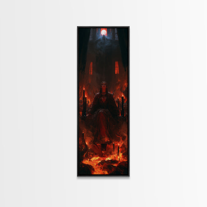 The Volcanic Demon Festival, Victorian Horror Portrait, Tall Narrow Wall Art, Framed Canvas Print, Gothic Wall Decor, Halloween Portrait Art