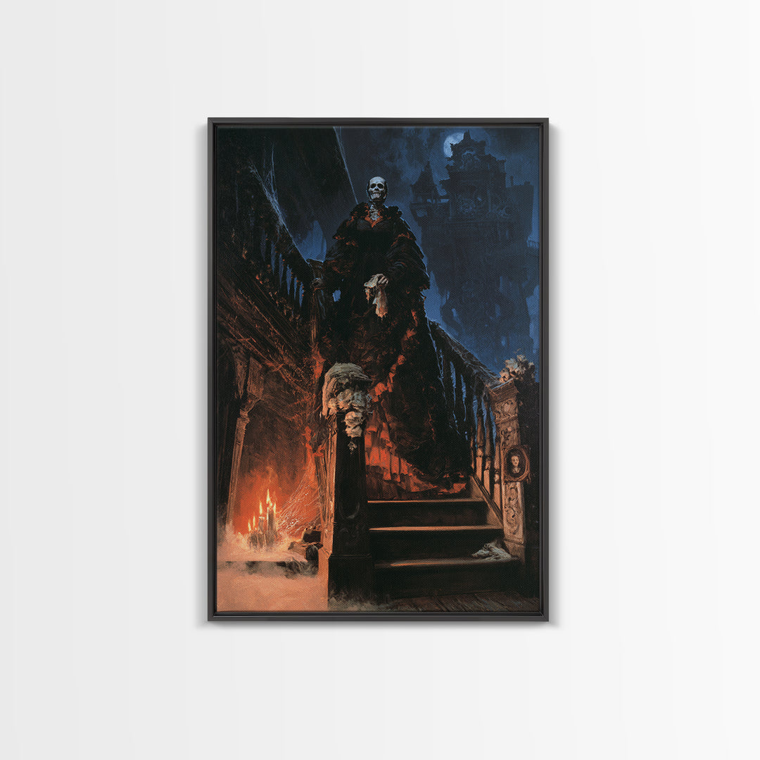 The Clockwork Haunted House, Dark Academia Wall Art, Vertical Wall Art, Canvas Print, Gothic Wall Decor, Halloween Portrait Art