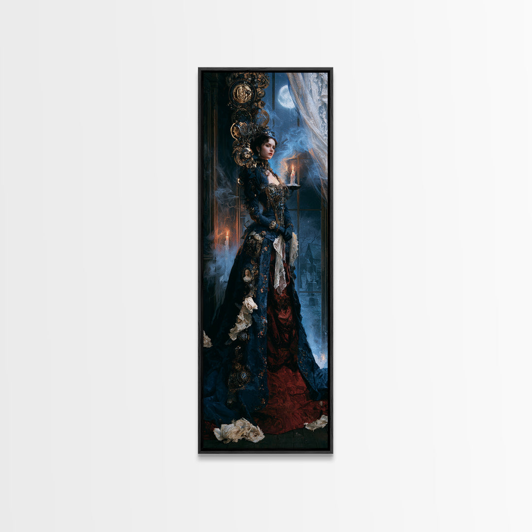 The Clockwork Haunted House, Dark Academia Wall Art, Tall Narrow Wall Art, Framed Canvas Print, Gothic Wall Decor, Halloween Portrait Art