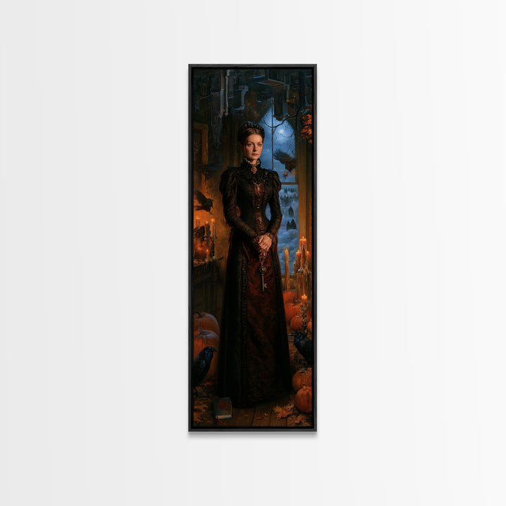 The Upside-Down Cemetery, Macabre Victorian Decor, Tall Narrow Wall Art, Framed Canvas Print, Gothic Wall Decor, Halloween Portrait Art