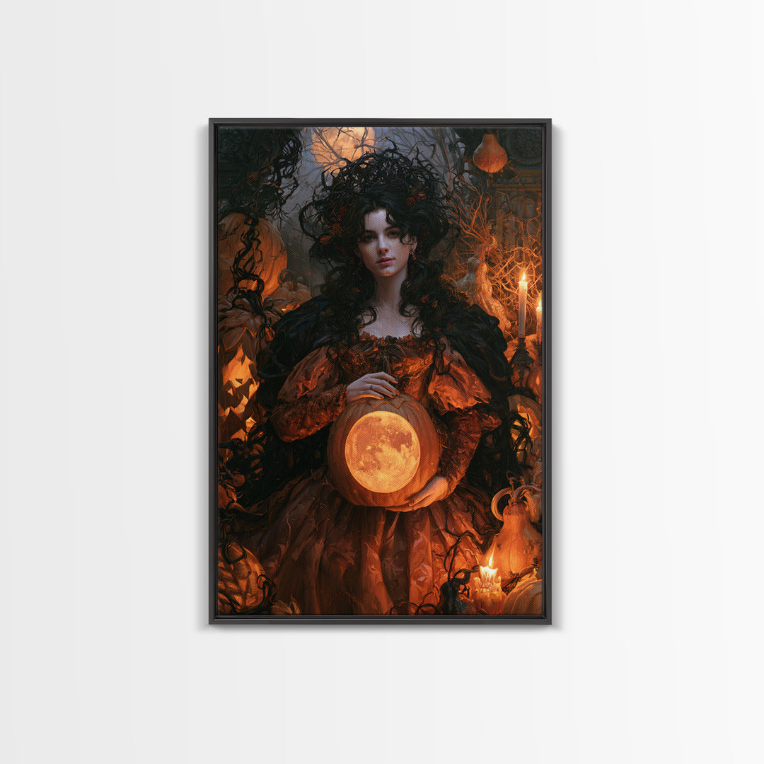 The Moon Inside A Pumpkin, Antique Gothic Portrait, Vertical Wall Art, Canvas Print, Gothic Wall Decor, Halloween Portrait Art