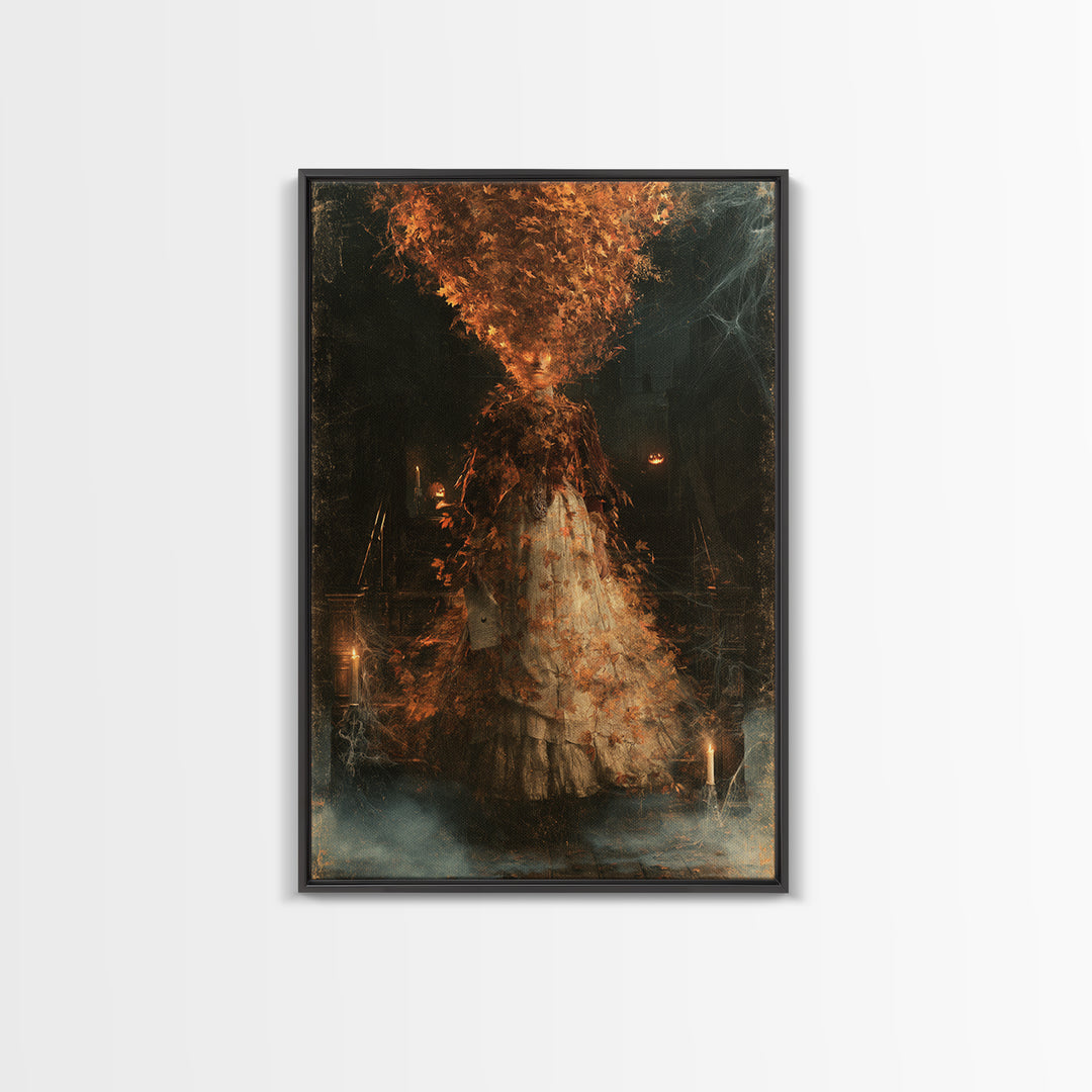 The Autumn-Leaf Ghost, Victorian Gothic Art, Vertical Wall Art, Canvas Print, Gothic Wall Decor, Halloween Portrait Art, Macabre Wall Art