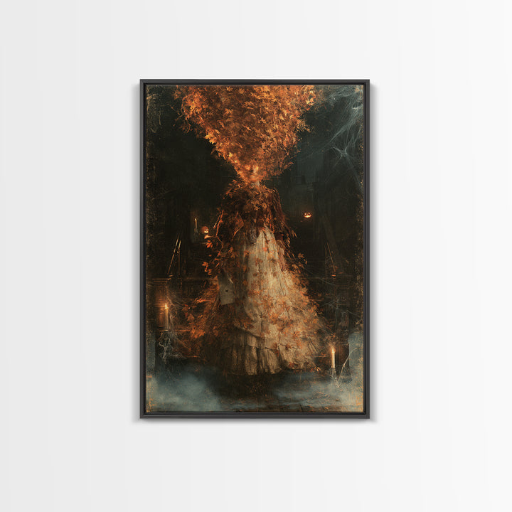 The Autumn-Leaf Ghost, Victorian Gothic Art, Vertical Wall Art, Canvas Print, Gothic Wall Decor, Halloween Portrait Art, Macabre Wall Art